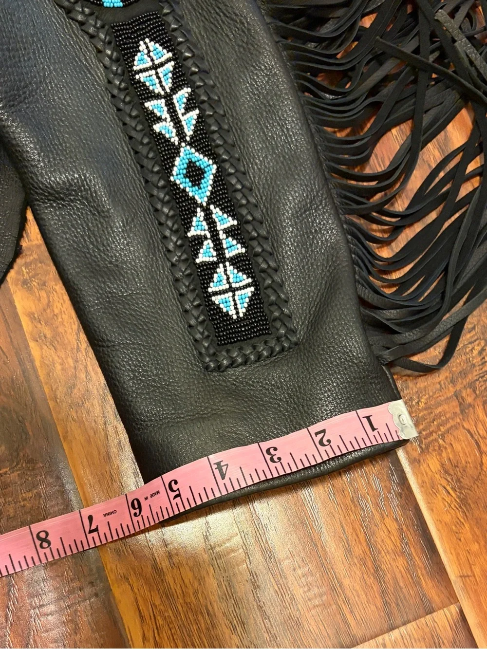 Arturo Arocha Black Leather Western Beaded Fringe Jacket 44